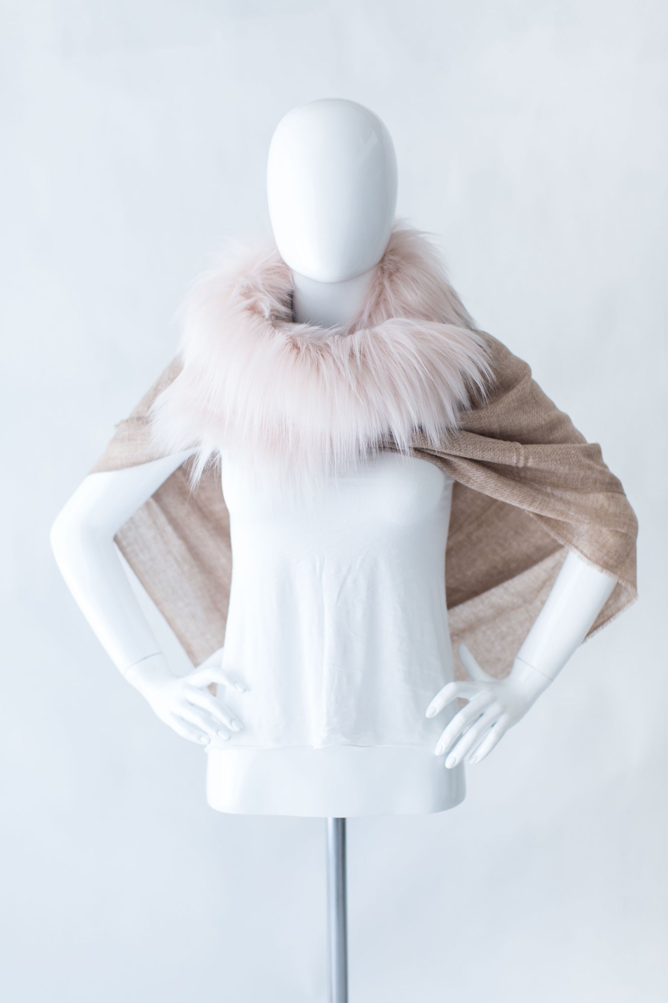 Faux Fur & Cashmere Scarf- Himalaya Blush