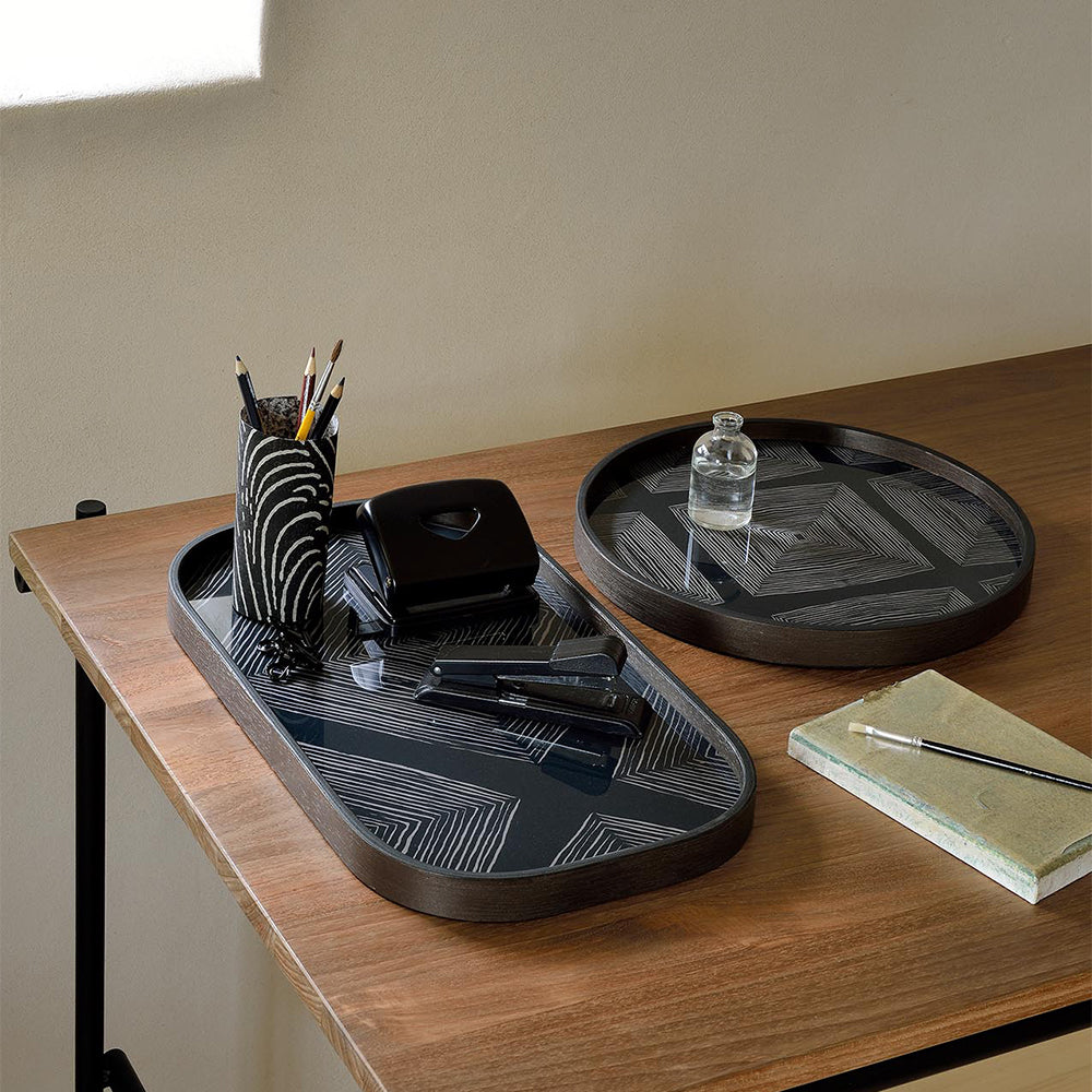 Ink Linear Squares Glass Valet Tray - Rectangular