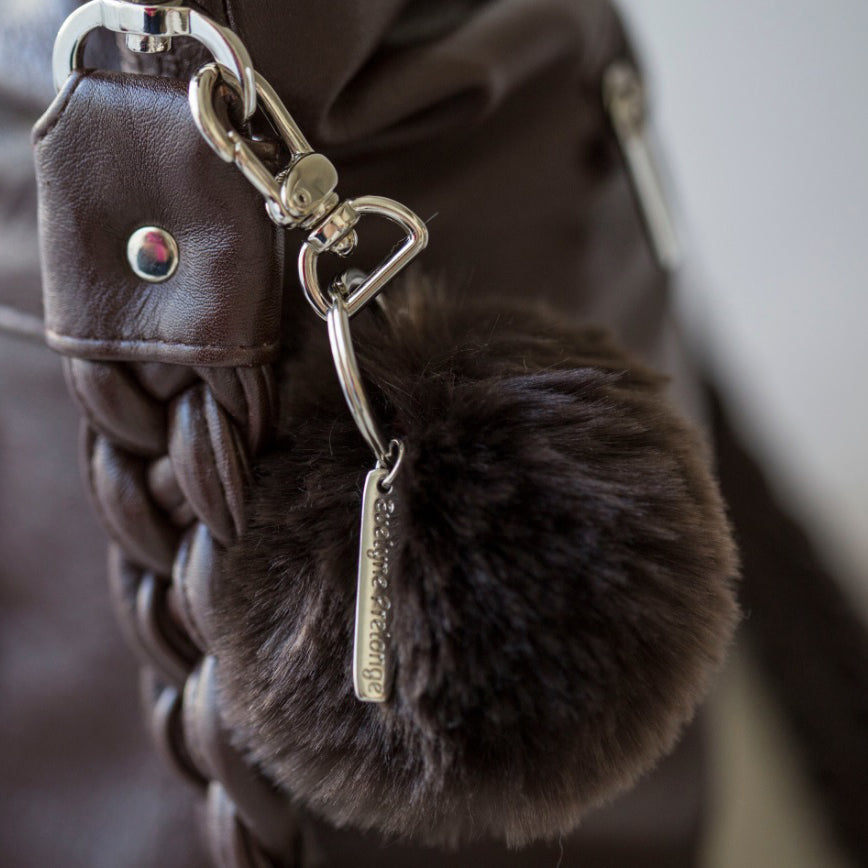 Faux Fur Pompom Key Chain - Chocolate