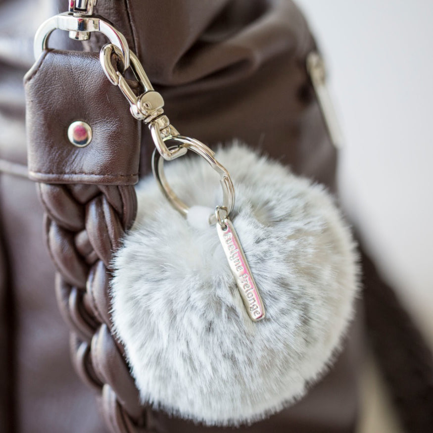 Faux Fur Pompom Key Chain - Glacier