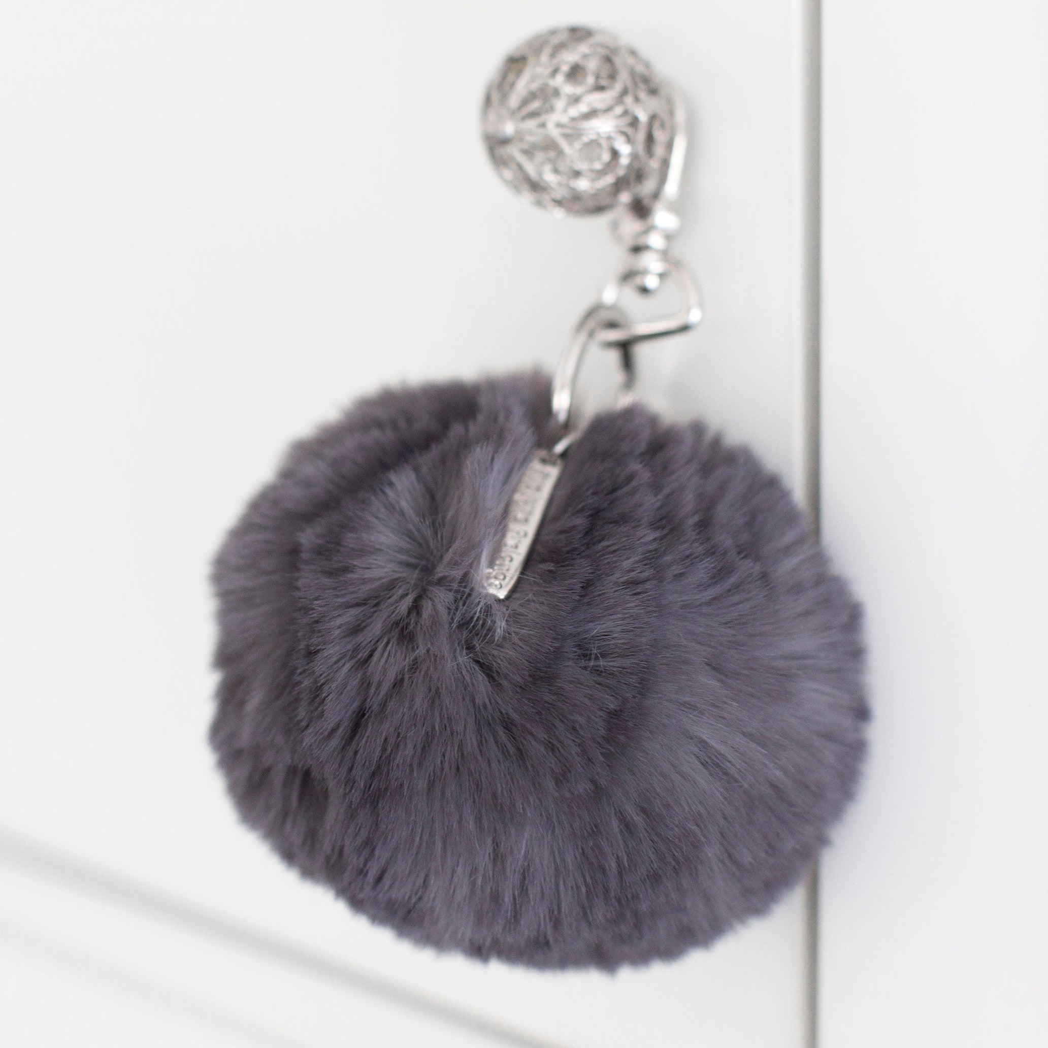 Faux Fur Pompom Key Chain - Smoky Grey