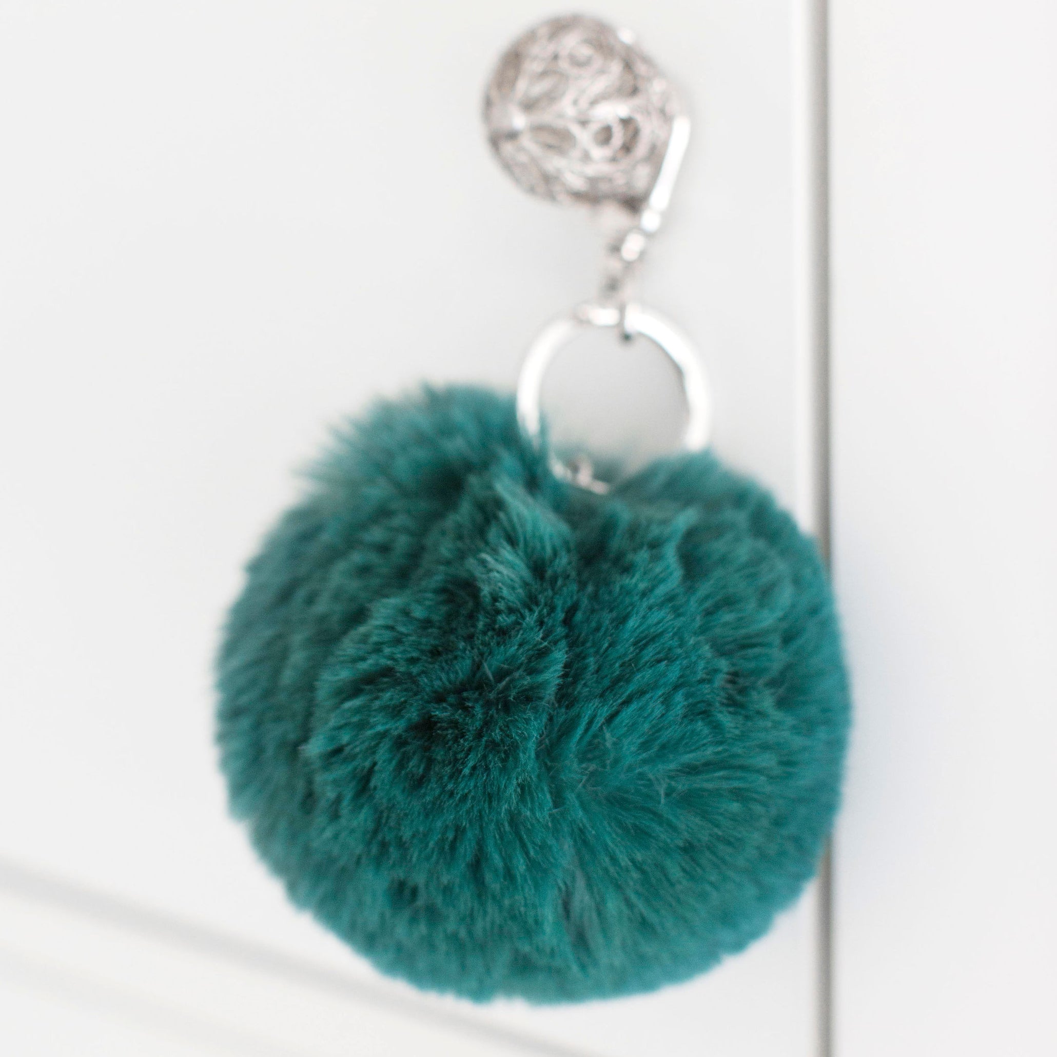 Faux Fur Pompom Key Chain - Alpine Green
