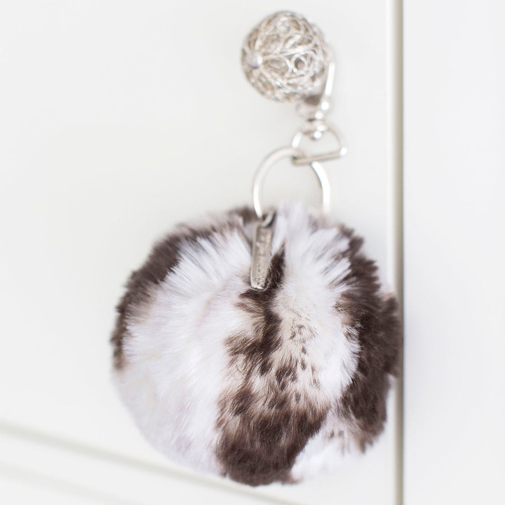 Faux Fur Pompom Key Chain - White Tiger