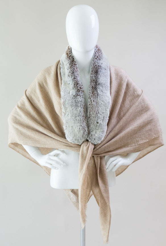 Faux Fur & Cashmere Scarf - Chestnut