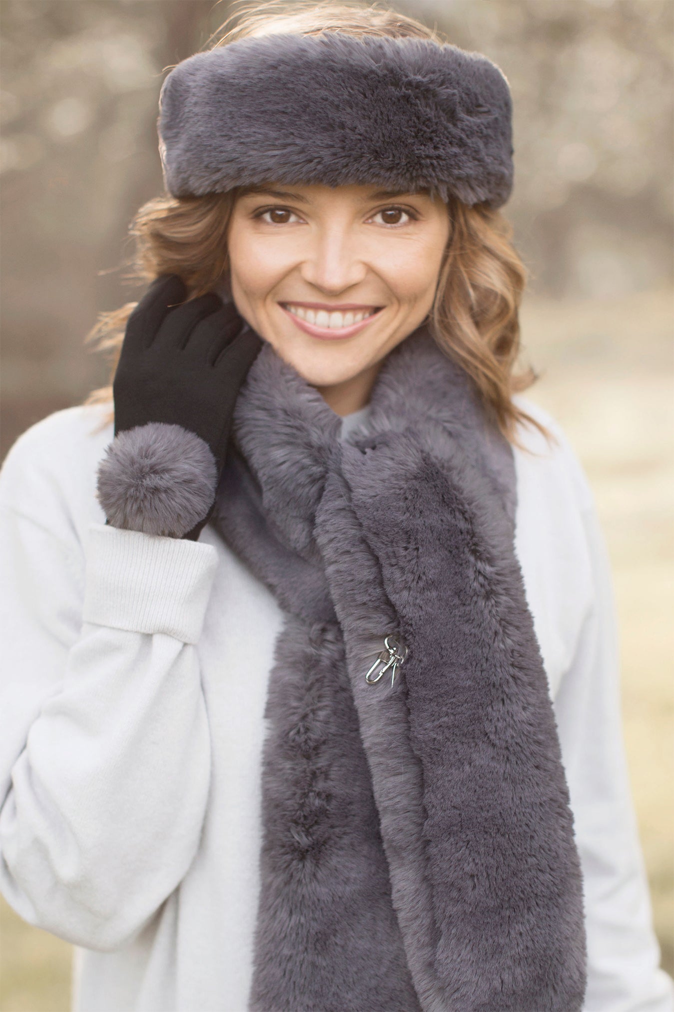 Faux Fur Long Removal Collar - Smoky