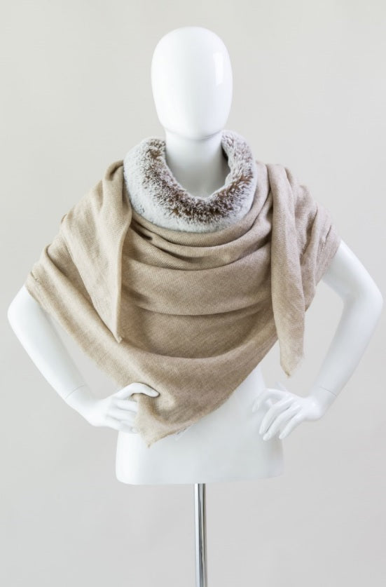 Faux Fur & Cashmere Scarf - Chestnut