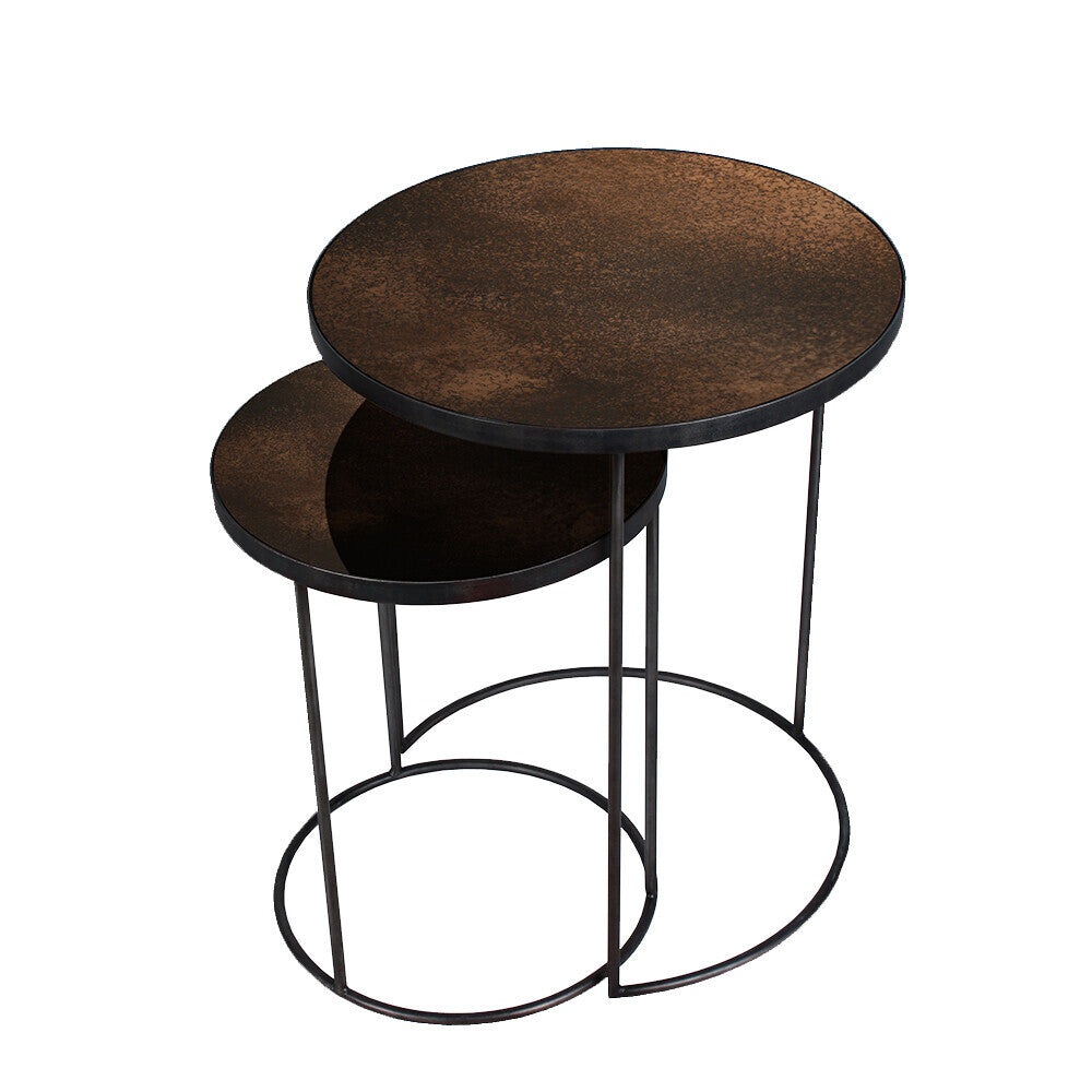 Bronze Copper Nesting Side Table Set of 2 Ethnicraft esotico