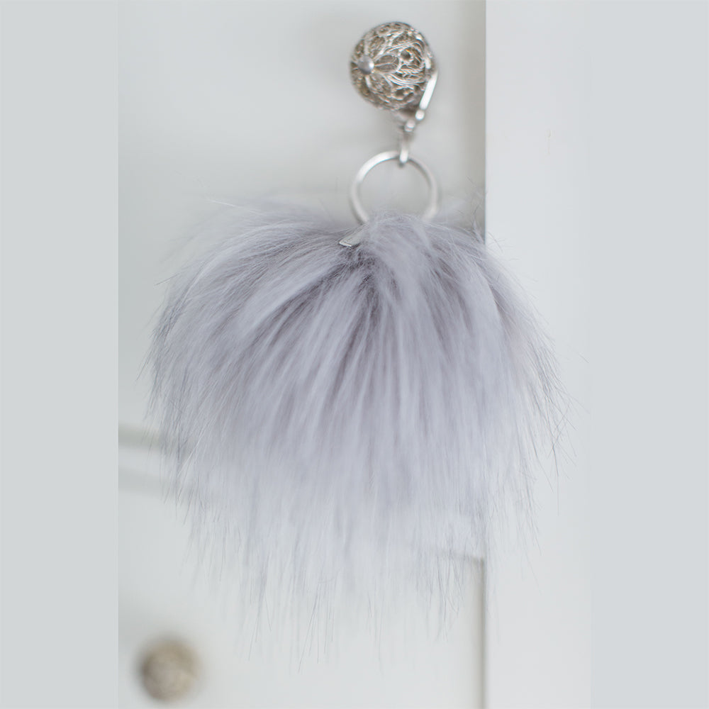 Faux Fur Pompom Key Chain - Himalaya Pearl
