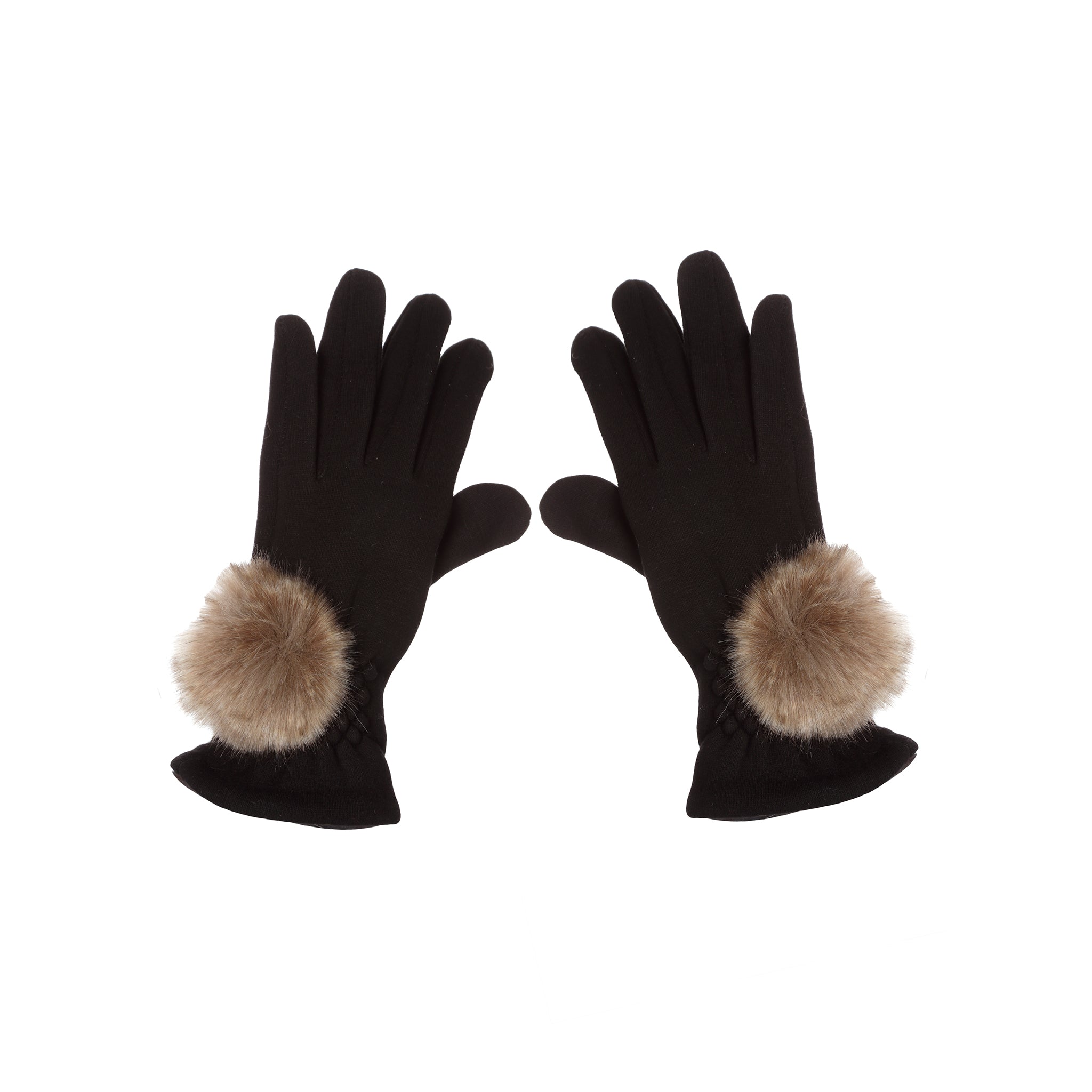 Faux Fur Pompoms Gloves - Monaco
