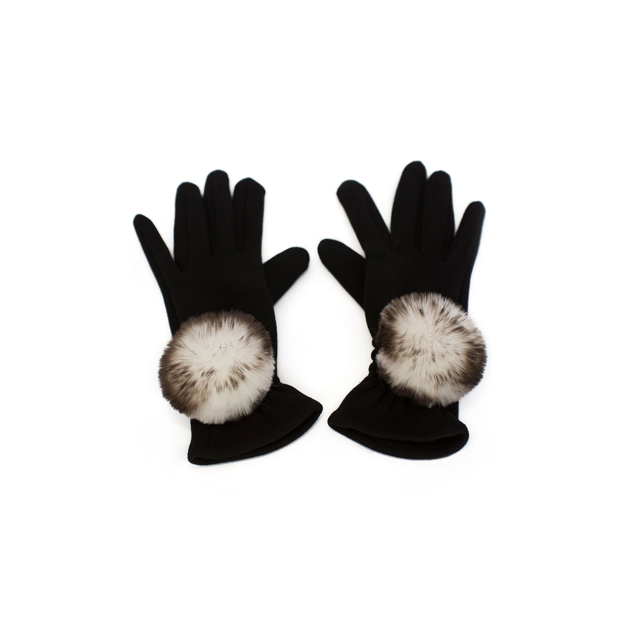 Faux Fur Pompoms Gloves - White Tiger
